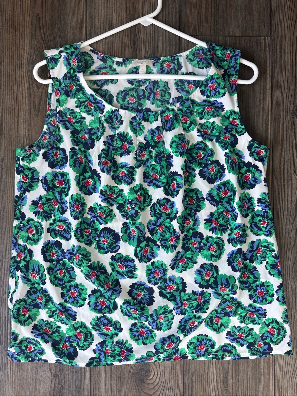 Talbots Green Navy White Floral Sleeveless Camisole - M
